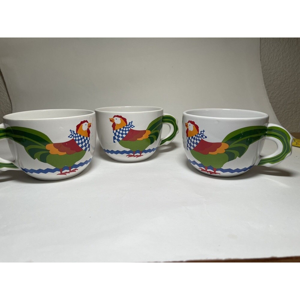 Lot Of 3 Vintage FTD 1992 Rooster Chicken Soup Cup Coffee Mug Oversized